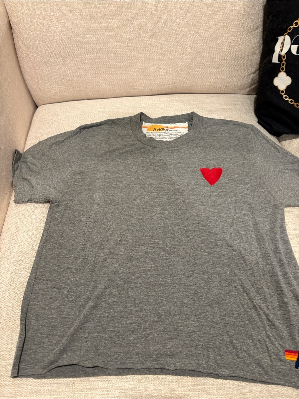 Aviator Nation Gray Tee with Red Heart Patch